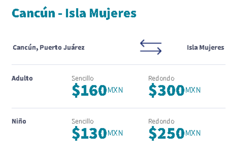 precios ferry isla mujeres