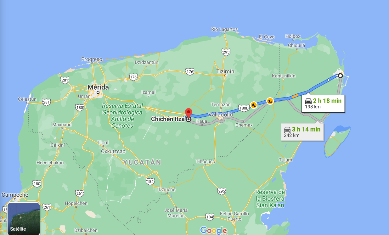 mapa cancun a chichen itza