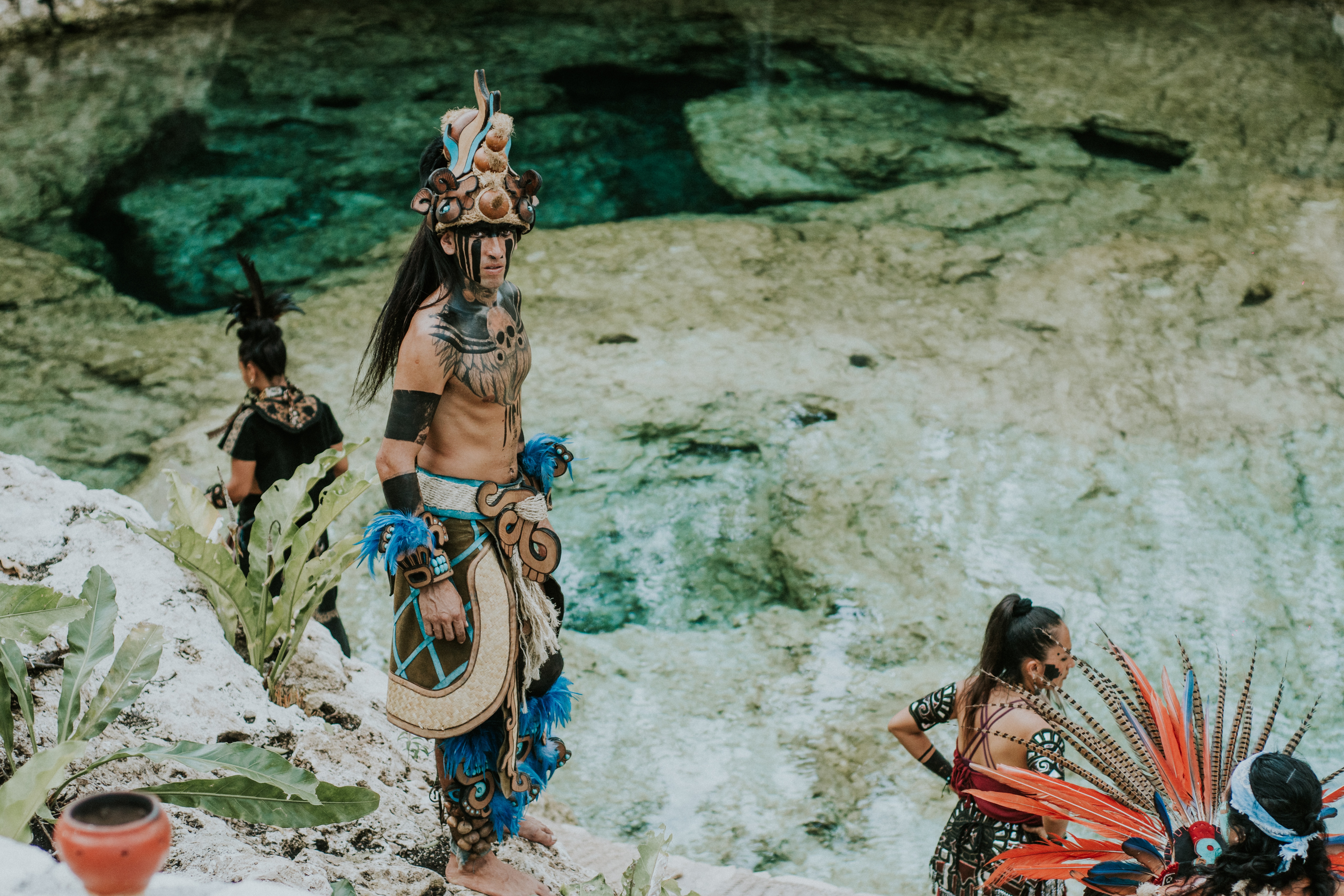 Representation of Mayan People near a cenote in Yucatan