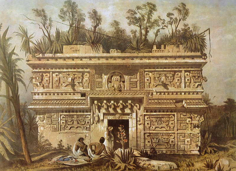 The palace of Las Monjas in Palenque. lithograph by Frederick Catherwood. Brooklyn Museum, New York